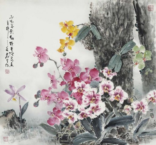 F033 黃磊生---蝶舞（蝴蝶蘭）Butterfly Orchids 85×92cm 2011